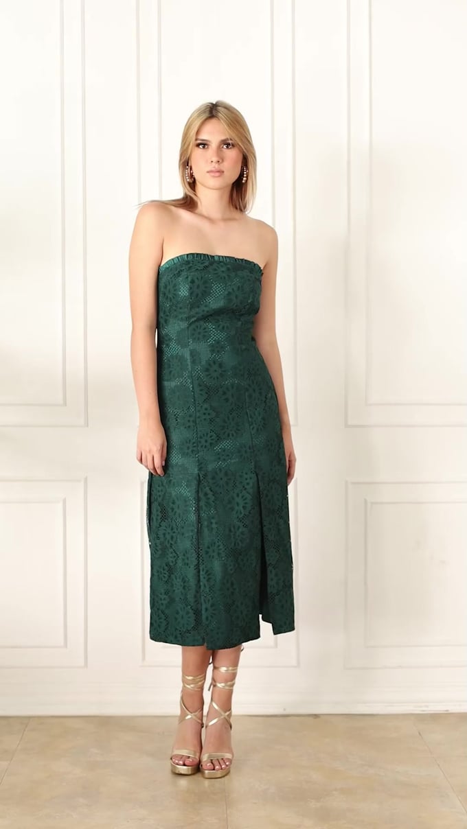 Emerald Serpentine Strapless Midi Dress